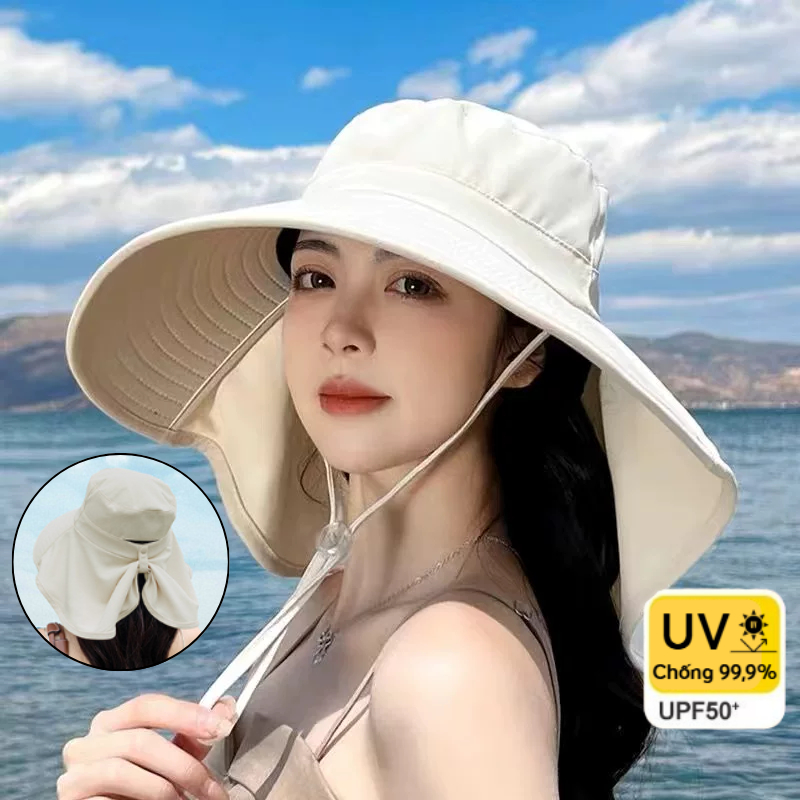 Mũ Chống Nắng Rộng Vành Tích Hợp Khăn Choàng Bảo Vệ Cổ Gấp Gọn Hình Nơ HPS, Nón Trùm Đầu Che Nắng Toàn Diện Chống Tia UV | BigBuy360 - bigbuy360.vn
