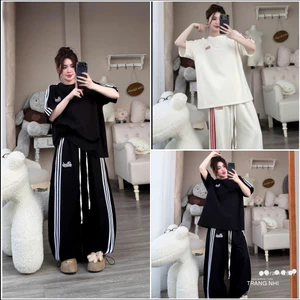 Sét Bộ Thể Thao Thêu Sọc Chữ BAD Phối Sọc Basic Quần Suông Ống Rộng Dành Cho Cả Nam Và Nữ
