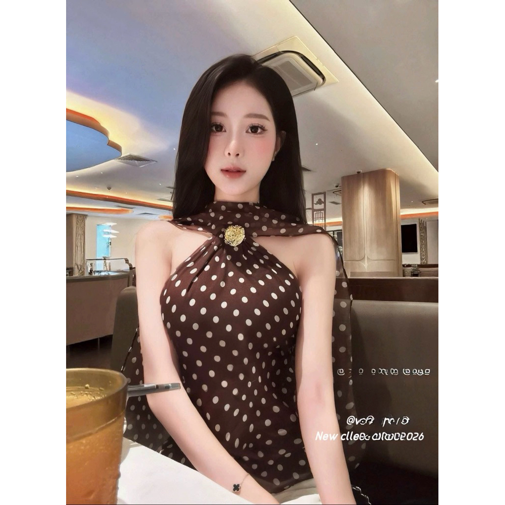 Áo tơ chấm bi phối tang mix đồ xinh xỉu