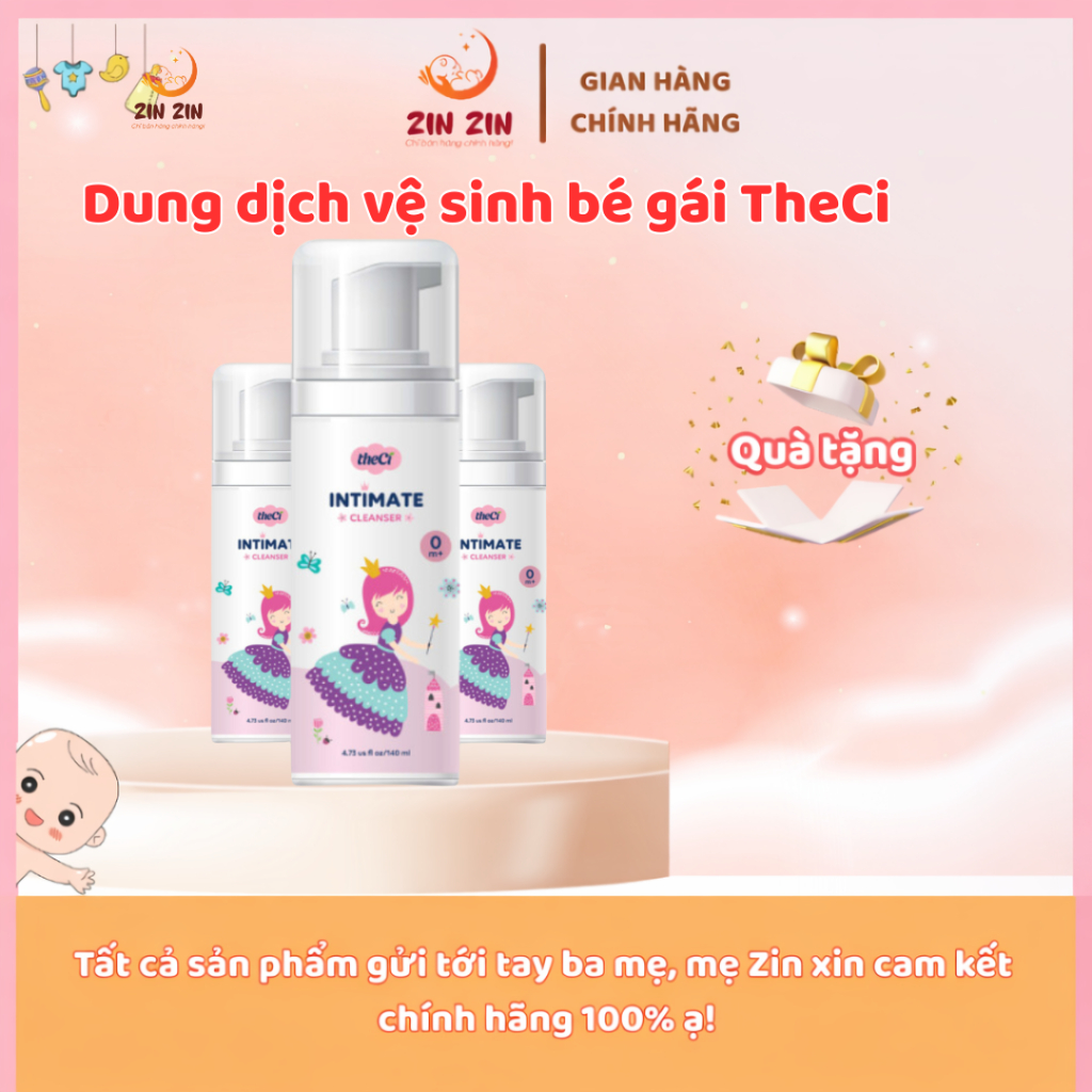 Dung dịch Vệ Sinh Thảo Dược Cho Bé Gái TheCi Intimate - Chai 140ml, đầu tạo bọt tiện lợi