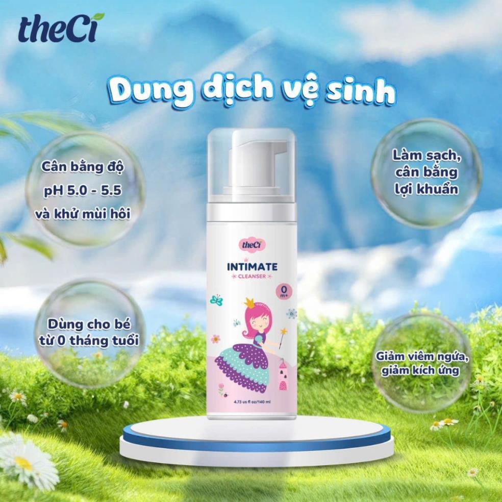 Dung dịch Vệ Sinh Thảo Dược Cho Bé Gái TheCi Intimate - Chai 140ml, đầu tạo bọt tiện lợi