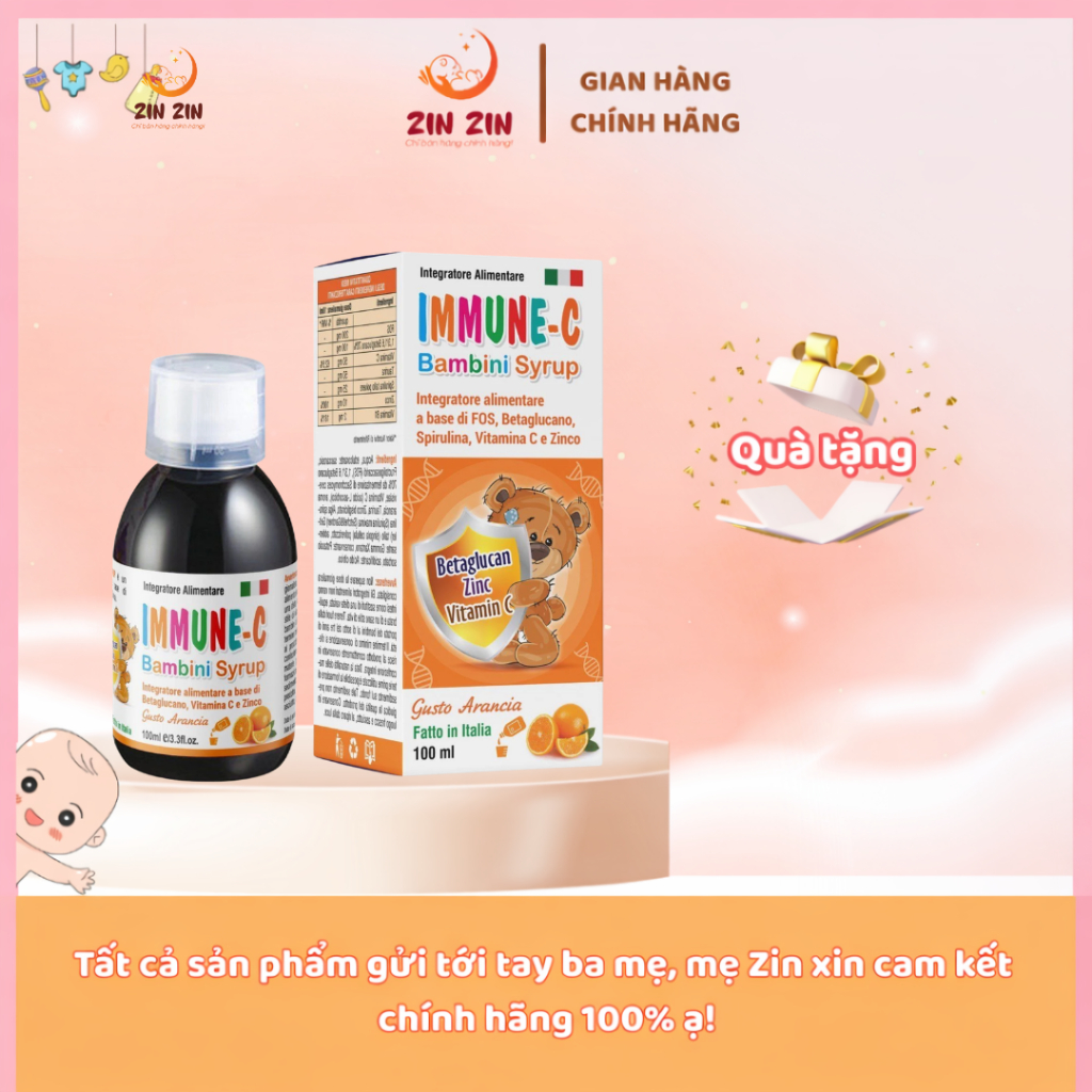 IMMUNE-C BAMBINI SYRUP Tăng cường miễn dịch bổ sung vi chất dành cho bé từ 6 tháng tuổi hộp 100ml - NK Ý