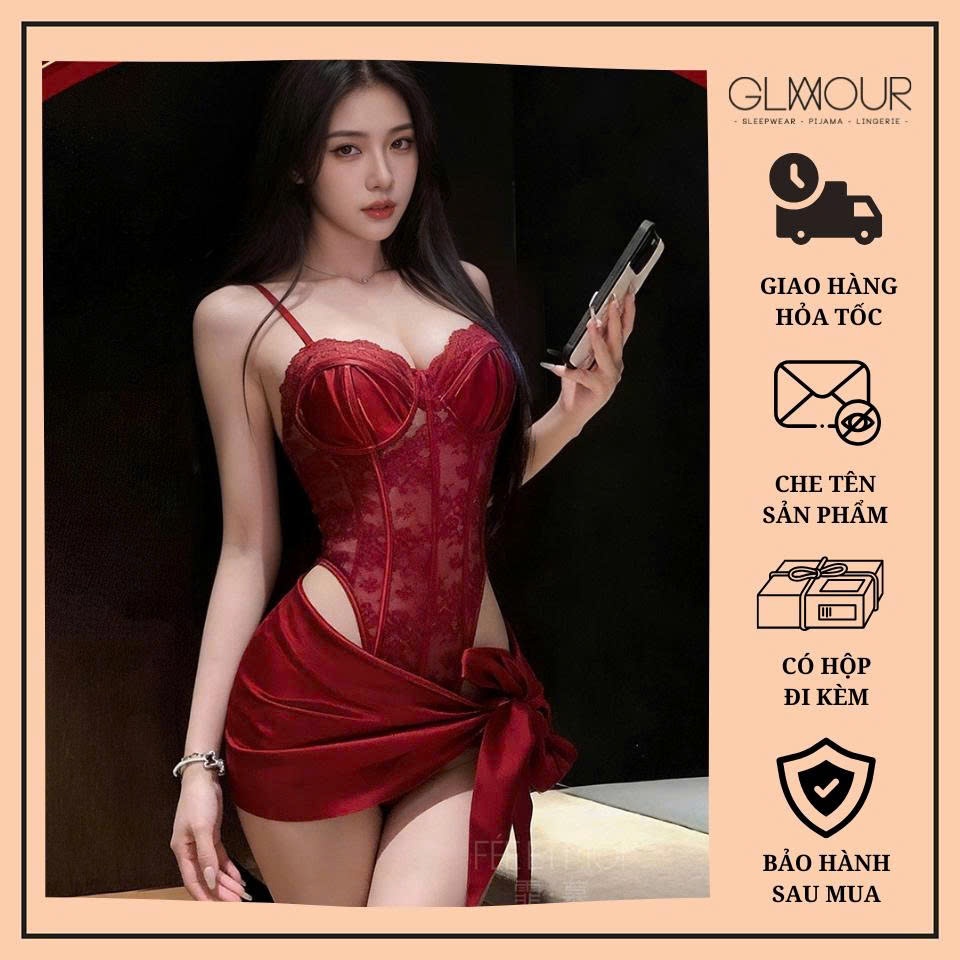 Váy ngủ hai dây lụa satin cao cấp Glamour Đầm mặc nhà gợi cảm quyến rũ