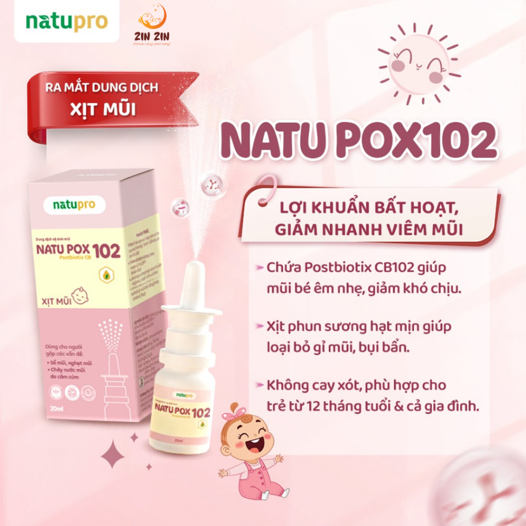 NatuPro Xịt Mũi NatuPox 20ml Có Lợi Khuẩn CB102 Giảm Nghẹt, Viêm Mũi, Chảy Nước, Mũi Phun Sương Dịu Nhẹ Không Xót Cho Bé
