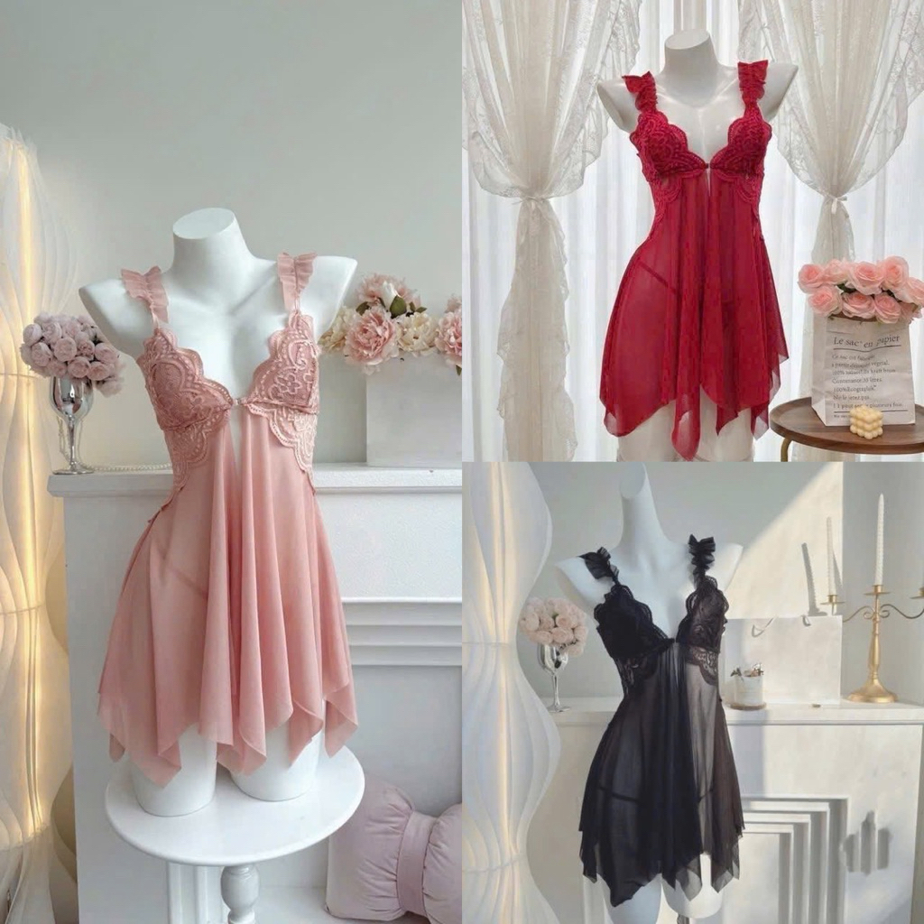 Hàng Quảng Châu Tặng chip, có đệm ngực. Váy ngủ sexy ren xuyên thấu quyến rũ gợi cảm hàng Quảng Châu cao cấp HV283 T1052