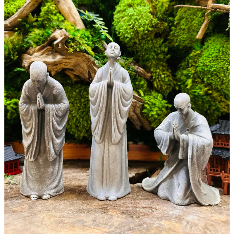 tăng nhân bái phật decor tiểu cảnh, non bộ