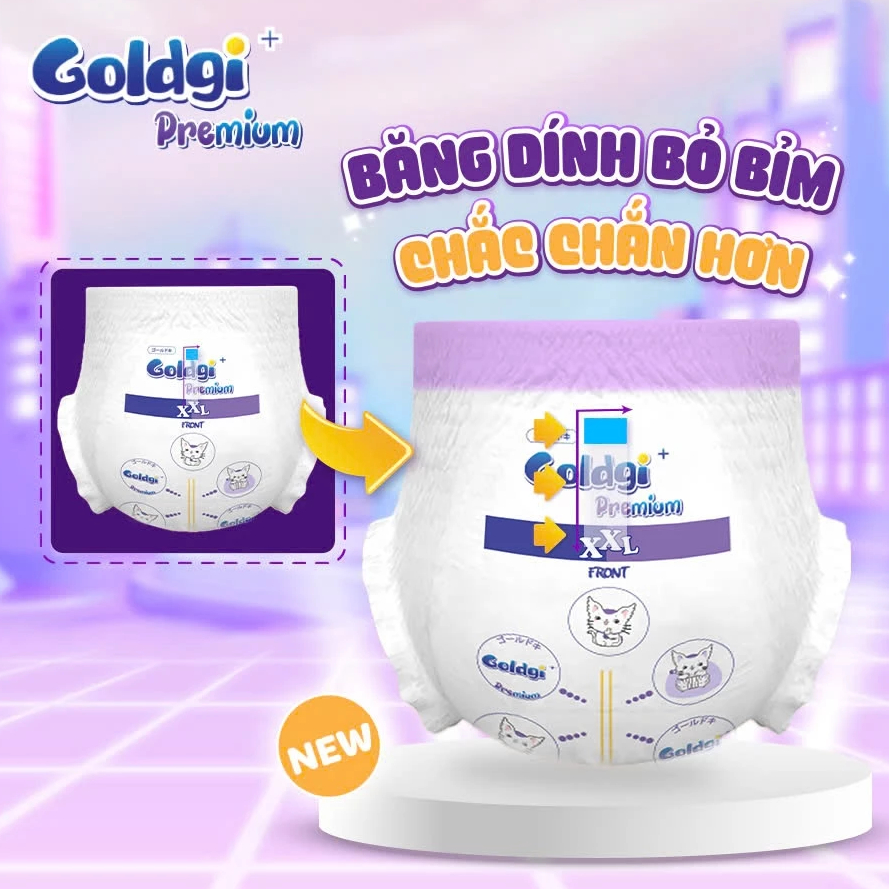 BỈM DÁN/ QUẦN GOLDGI Premium - Signature đủ SIZE NB92/S84/M66/M60/L48/L56/XL44/XXL32