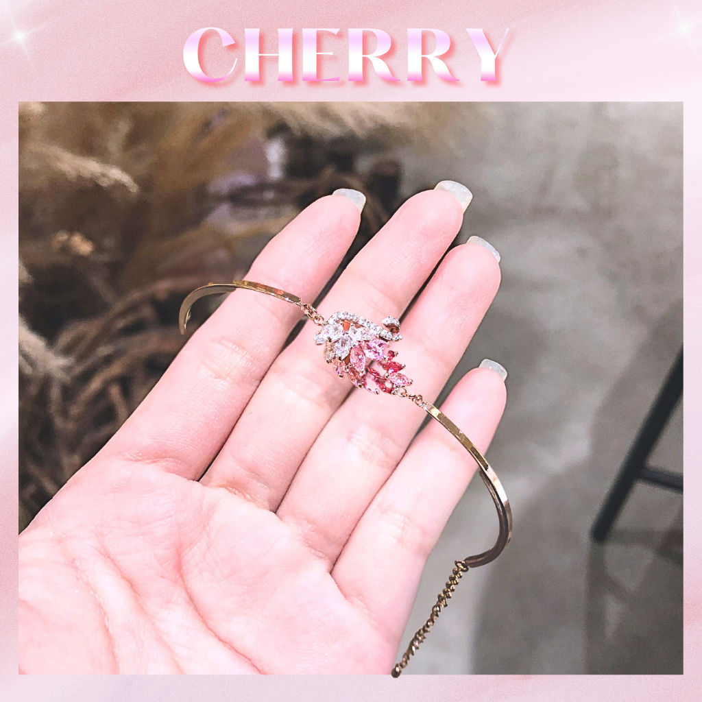 Vòng tay nữ thiên nga CHERRY Jewelry không gỉ , Lắc tay nữ SWAN đá hồng lấp lánh ( Kèm hộp + thiệp )