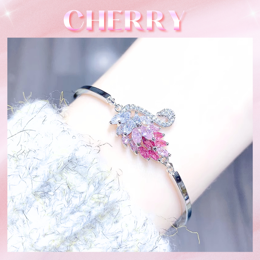 Vòng tay nữ thiên nga CHERRY Jewelry không gỉ , Lắc tay nữ SWAN đá hồng lấp lánh ( Kèm hộp + thiệp )