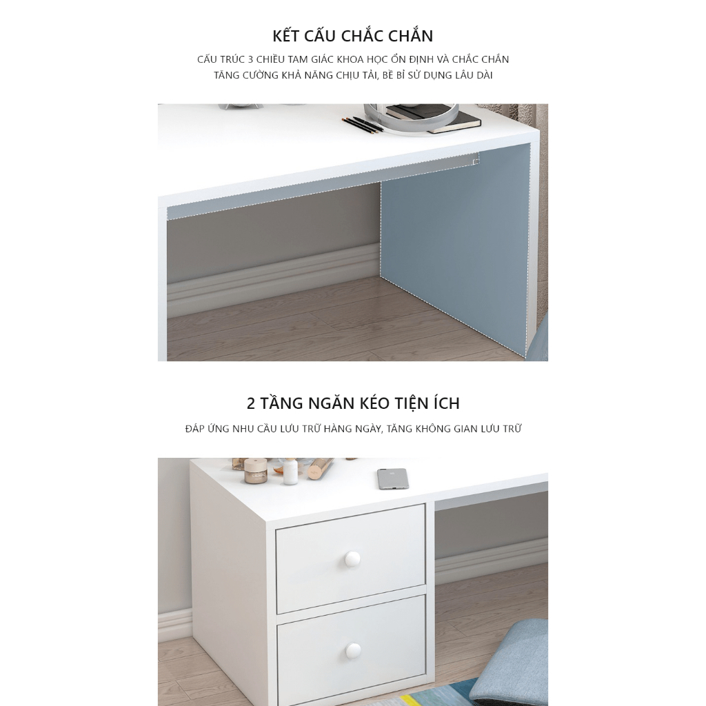 [FREESHIP] Bàn Trang Điểm Ngồi Bệt Có Ngăn Kéo - Bàn Làm Việc Gỗ MDF Phủ Melamine Cao Cấp Sang Trọng
