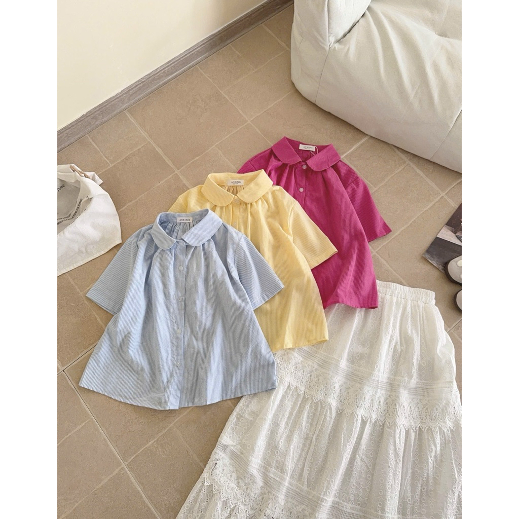 [Hàng mới] Áo Sơmi cộc tay cổ sen phối kẻ hàng QC 4792 A088