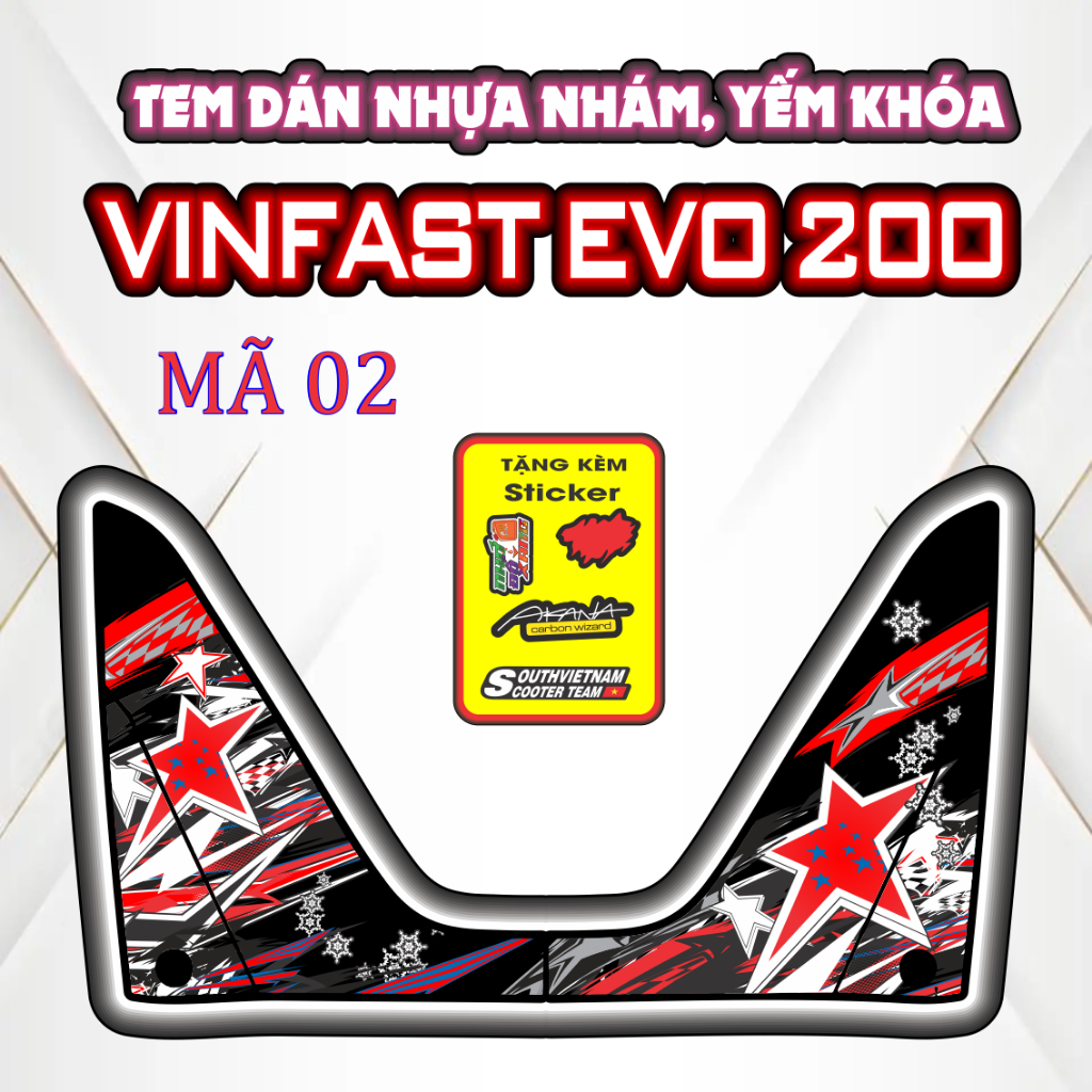''FREESHIP'' Decal Trang Trí Nhựa Nhám Xe VINFAST_EVO_200 Bảo Vệ Làm Mới, Không Để Lại Keo Khi Gỡ . Sale evo200 Mã 02