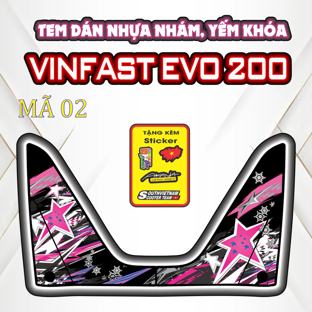 ''FREESHIP'' Decal Trang Trí Nhựa Nhám Xe VINFAST_EVO_200 Bảo Vệ Làm Mới, Không Để Lại Keo Khi Gỡ . Sale evo200 Mã 02