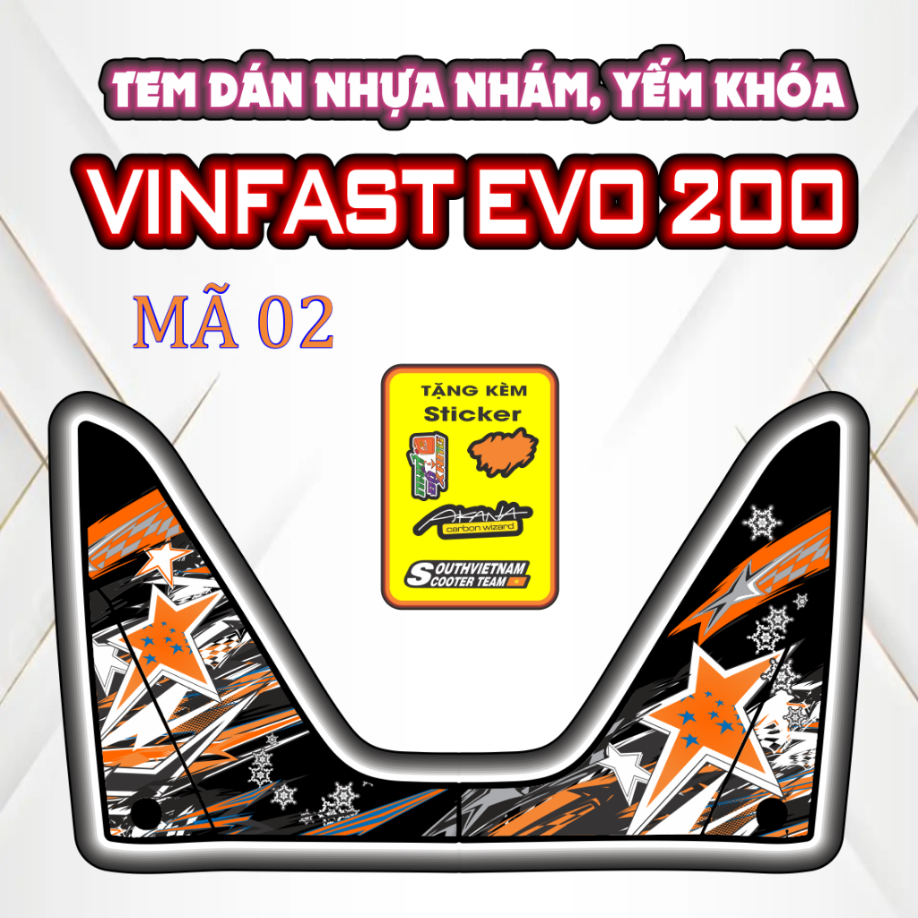 ''FREESHIP'' Decal Trang Trí Nhựa Nhám Xe VINFAST_EVO_200 Bảo Vệ Làm Mới, Không Để Lại Keo Khi Gỡ . Sale evo200 Mã 02