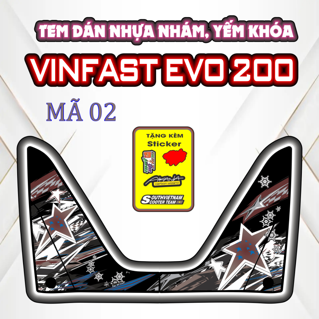 ''FREESHIP'' Decal Trang Trí Nhựa Nhám Xe VINFAST_EVO_200 Bảo Vệ Làm Mới, Không Để Lại Keo Khi Gỡ . Sale evo200 Mã 02