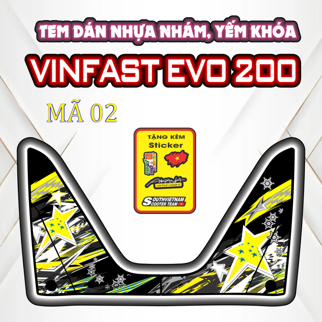 ''FREESHIP'' Decal Trang Trí Nhựa Nhám Xe VINFAST_EVO_200 Bảo Vệ Làm Mới, Không Để Lại Keo Khi Gỡ . Sale evo200 Mã 02