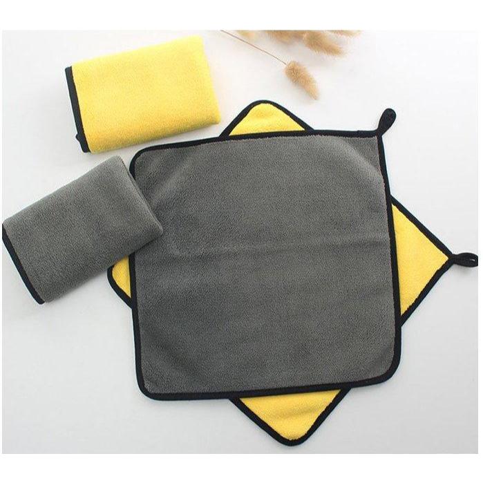 Combo 5 Khăn Lau Xe Hơi 2 Mặt Microfiber – Vàng Xám, Thấm Nhanh, Mềm Mịn, Đa Năng