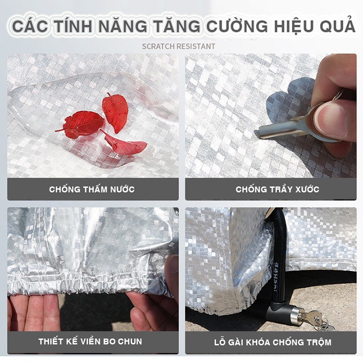 Bạt Phủ Xe Máy Vải Dù Tráng Nhôm 3 Lớp, Có Lớp Lót Mền Chống Xước xe,bảo vệ xe bền đẹp