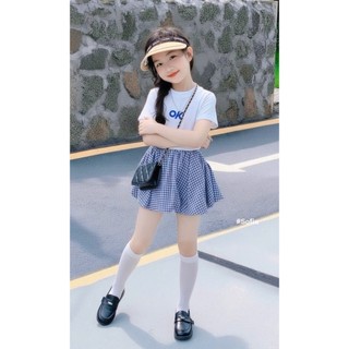 [B&G] Sét váy bé gái áo ok kèm chân váy caro xanh thời trang cho bé đi học đi chơi mùa hè