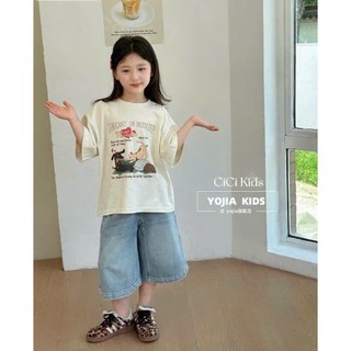 [B&G] Sét bộ Áo Thun Họa Tiết + Quần Jeans lửng Ống Rộng Bé Gái năng động cá tính từ 10-45kg