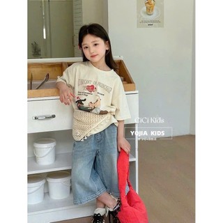 [B&G] Sét bộ Áo Thun Họa Tiết + Quần Jeans lửng Ống Rộng Bé Gái năng động cá tính từ 10-45kg