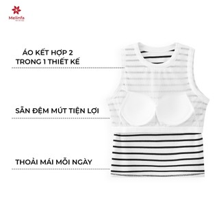 Áo ba lỗ nữ bản dây to có mút đệm, Áo croptop vải Cotton, Áo lót có bra MELINFA VAA0538