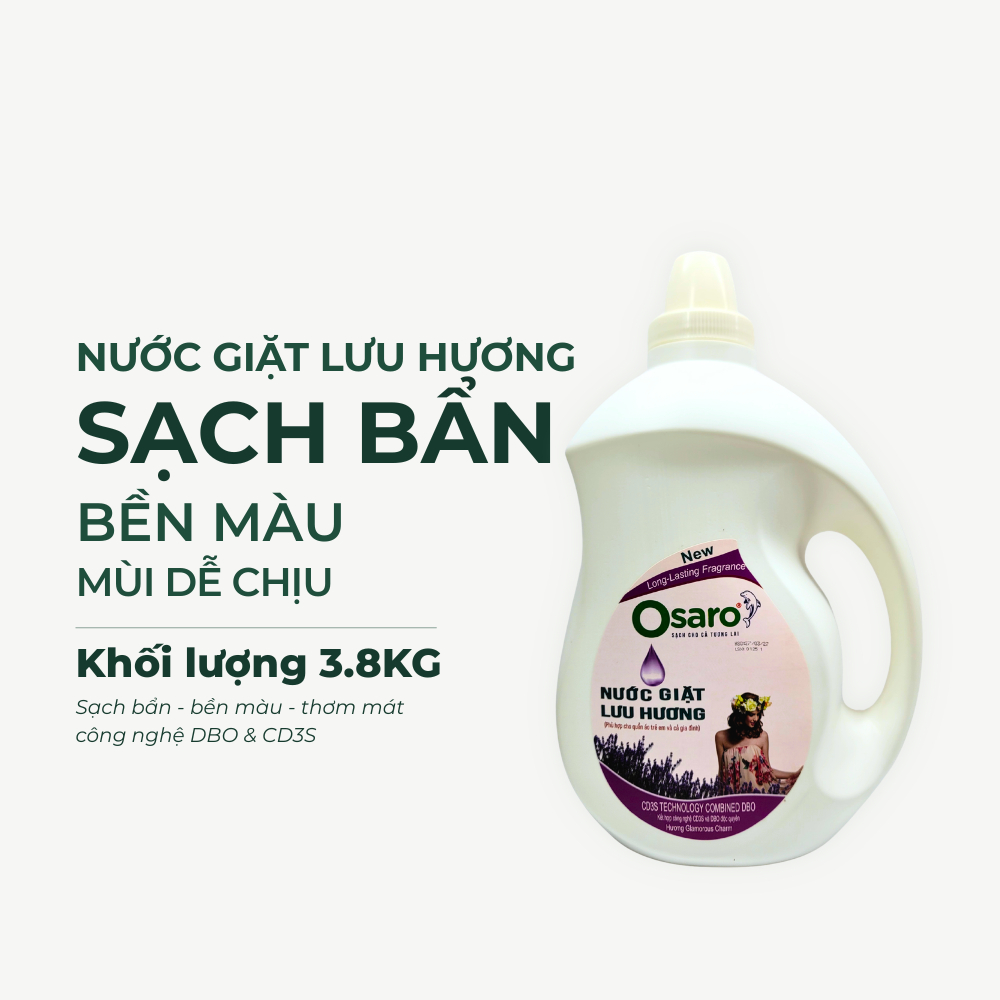 NƯỚC GIẶT LƯU HƯƠNG OSARO 3,8KG – Giặt sạch quần áo, mềm vải, hương thơm dễ chịu