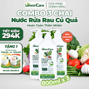 Combo 3 chai nước rửa rau củ quả UneeCare 800ML x3 - Làm sạch vi khuẩn và hóa chất trên rau củ quả