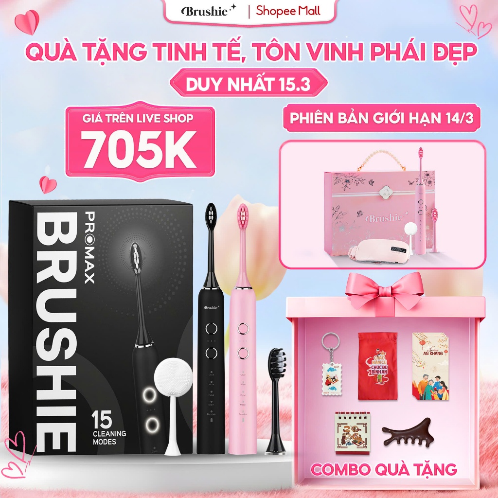 [GIÁ 799K TẠI LIVE SHOP] Bàn Chải Điện Brushie Promax Set quà tặng cho ...