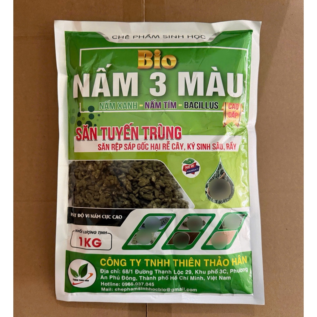 Nấm 3 Màu Sinh Học 200gr, 1kg | Diệt Tuyến Trùng, Sùng Đất, Ức Chế Nấm Bệnh Fusarium, Phytophthora, Kích Rễ Cải Tạo Đất