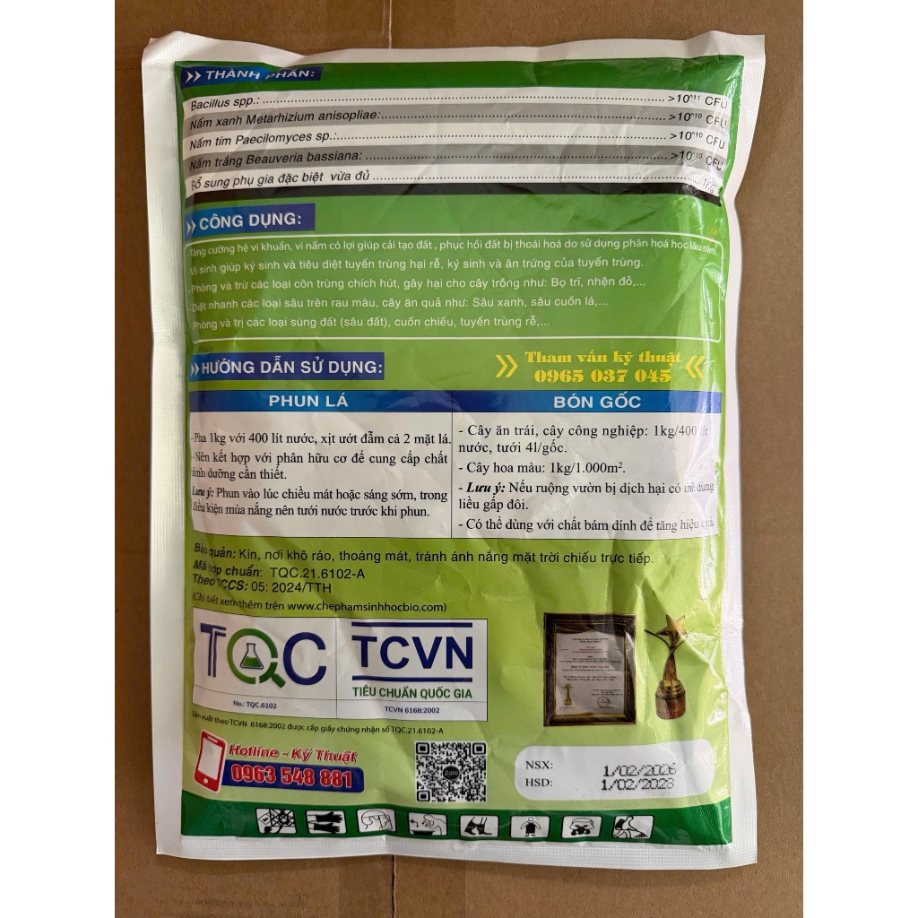Nấm 3 Màu Sinh Học 200gr, 1kg | Diệt Tuyến Trùng, Sùng Đất, Ức Chế Nấm Bệnh Fusarium, Phytophthora, Kích Rễ Cải Tạo Đất