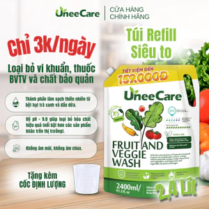 Túi Refill nước rửa rau củ quả UneeCare X3, Làm Sạch Vi Khuẩn Và Hóa Chất Trên Rau Quả