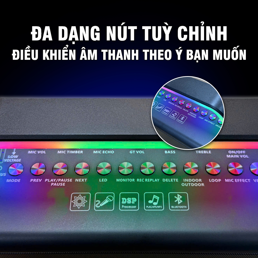 Loa HYUNDAI Loa Karaoke Xách tay HD010 Công suất lớn 120W Đèn Led RGB kèm 2 Micro AUX TP Card USB
