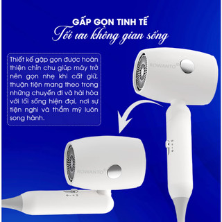 Máy Sấy Tóc Rowanto HD26 Plus Gấp Gọn, công suất 800W, Công Nghệ Ion Âm Ánh Sáng Xanh, Bảo Vệ Tóc