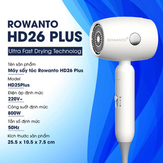 Máy Sấy Tóc Rowanto HD26 Plus Gấp Gọn, công suất 800W, Công Nghệ Ion Âm Ánh Sáng Xanh, Bảo Vệ Tóc