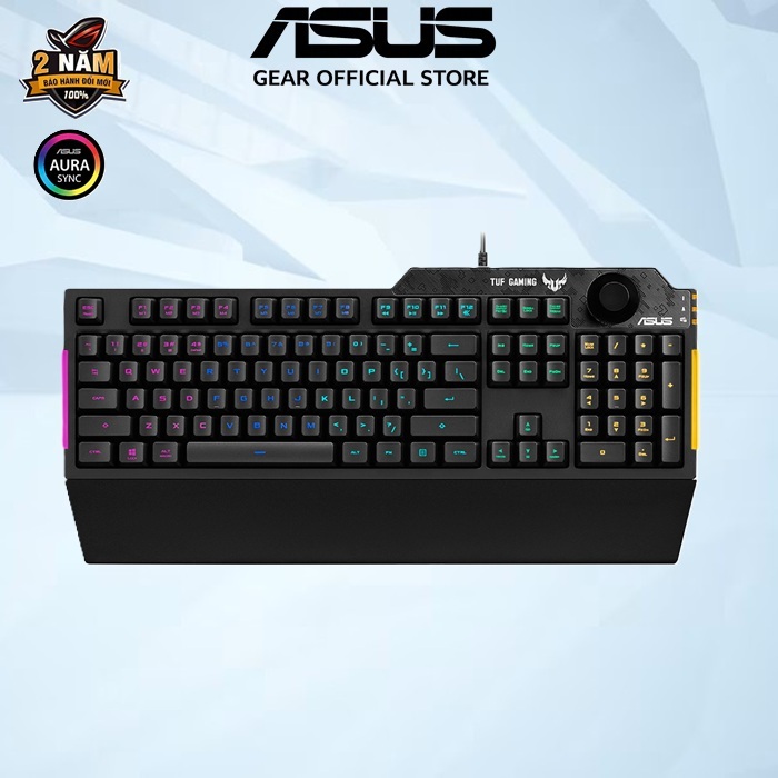 Bàn phím ASUS TUF GAMING K1 có dây - giả cơ, Aura Sync, đệm tay tháo rời, hống thấm nước, núm âm lượng điều chỉnh