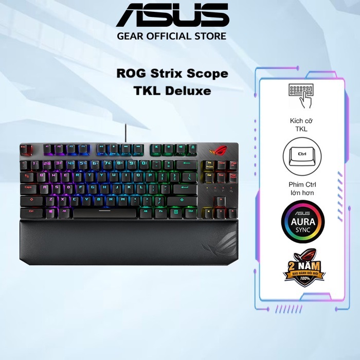 Bàn phím cơ gaming ASUS ROG STRIX SCOPE bản TKL Deluxe, ROG Switch RED\BLUE, vỏ nhôm, đệm tay công thái học