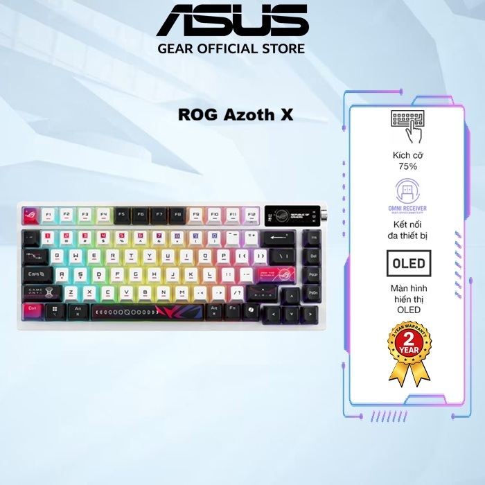 Bàn phím gaming không dây Asus ROG Azoth X, Keycap nhuộm thăng hoa và bán trong mờ,hỗ trợ Mac