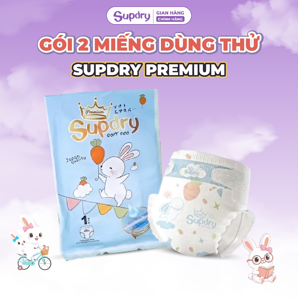 Túi 2 Miếng Dùng Thử Supdry Premium, Supdry Xanh Thấm Hút, Khô Thoáng Đủ Size cho bé 4kg-20kg [QT]