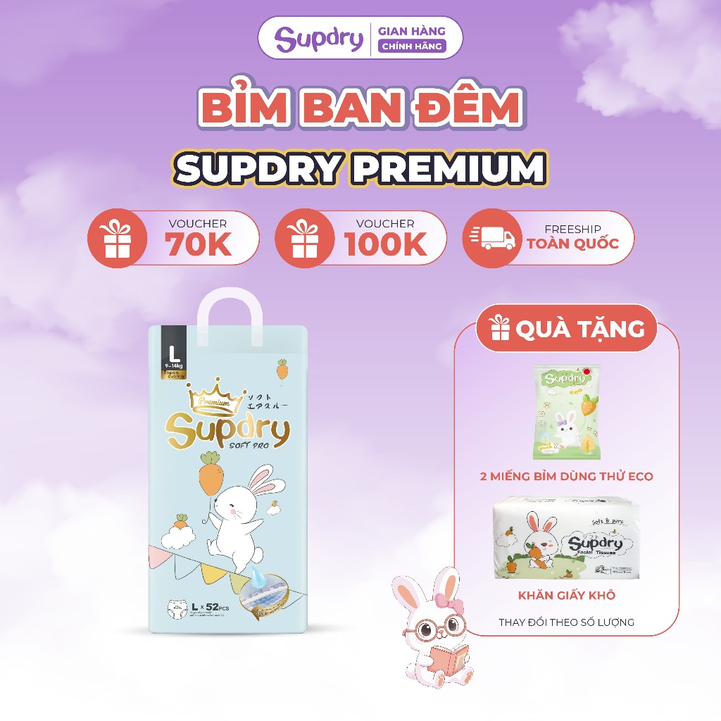 (CÓ QUÀ) Tã Bỉm Dán/Quần Supdry Premium, Bỉm Supdry Xanh Thấm Hút, Khô Thoáng size NB/S/M/L/XL/XXL/XXXL cho bé 4kg-20kg
