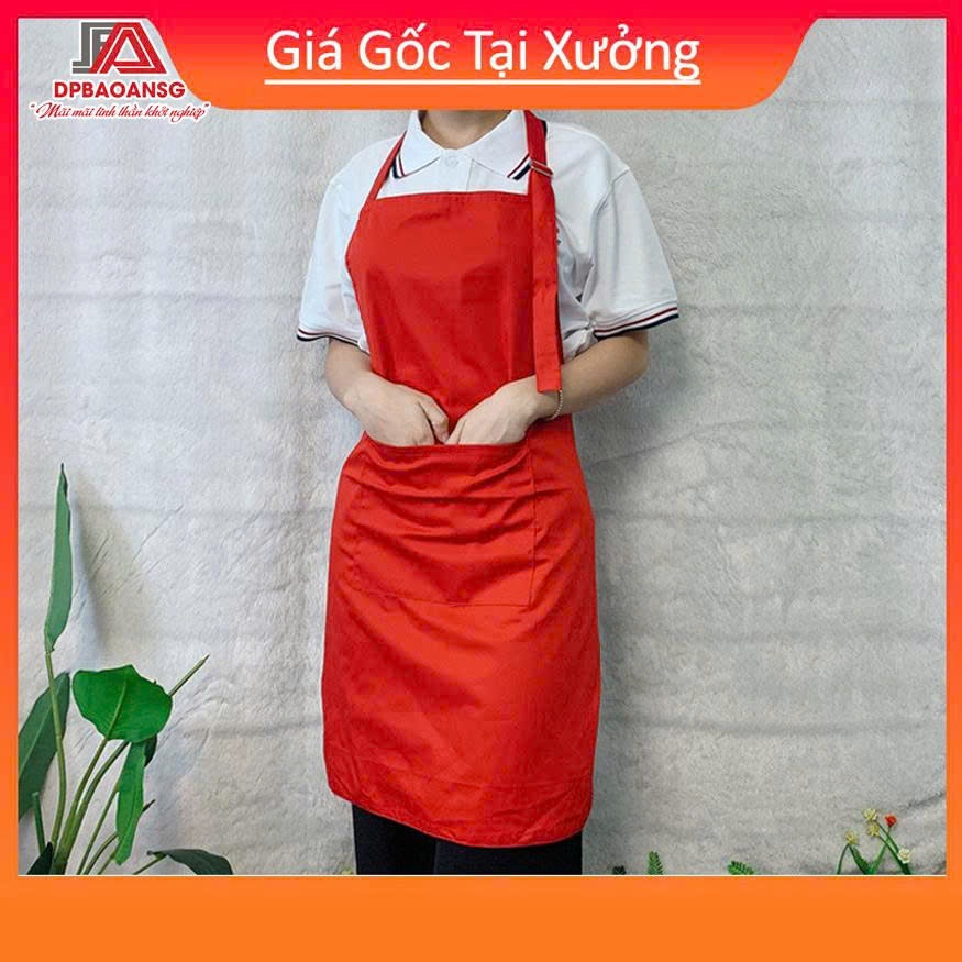 Tạp Dề Yếm Dài Vải Kaki Màu Đỏ - Đồng Phục Quán Cafe, Nhà Hàng, Nấu Ăn, Vẽ Tranh