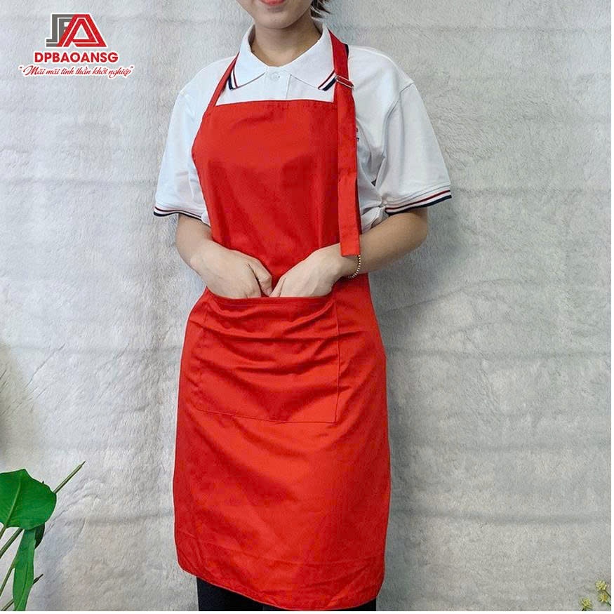 Tạp Dề Yếm Dài Vải Kaki Màu Đỏ - Đồng Phục Quán Cafe, Nhà Hàng, Nấu Ăn, Vẽ Tranh