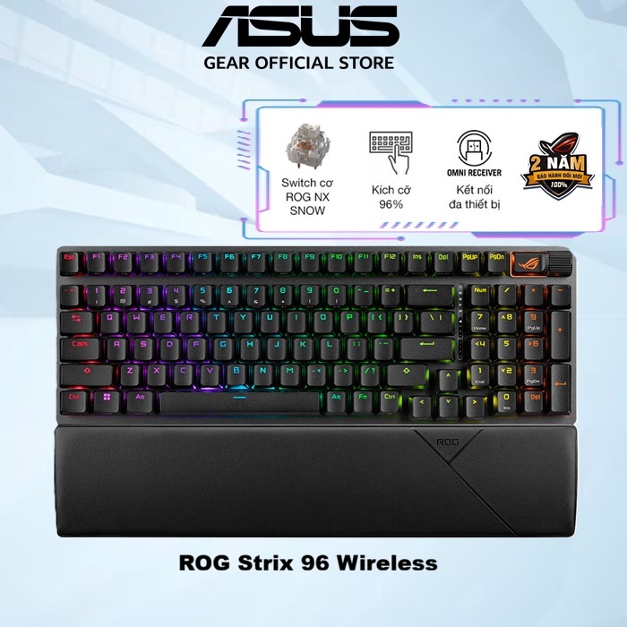 Bàn phím cơ FPS không dây ASUS ROG Strix Scope II 96 WL, swith cơ ROG NX Snow (bluetooth/usb/códây), layout 96%,thay sạc