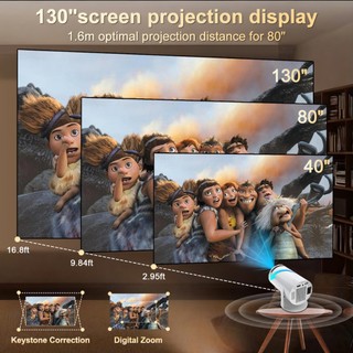 FEINODI Máy chiếu mini di động dùng tại nhà với WiFi, màn hình 4K siêu nét và phần mềm phát video trực tuyến Netflix và