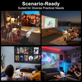 FEINODI Máy chiếu mini di động dùng tại nhà với WiFi, màn hình 4K siêu nét và phần mềm phát video trực tuyến Netflix và