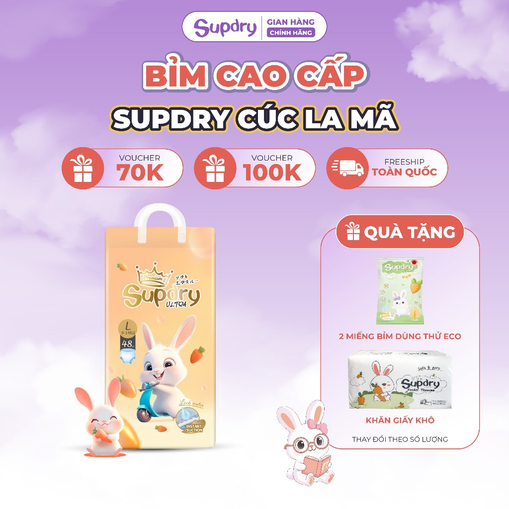 (CÓ QUÀ) Tã Bỉm Dán/Quần Supdry Ultra Cam Cao Cấp, Chống Hăm, Siêu Thấm Hút size NB/S/M/L/XL/XXL/XXXL cho bé 4kg-20kg
