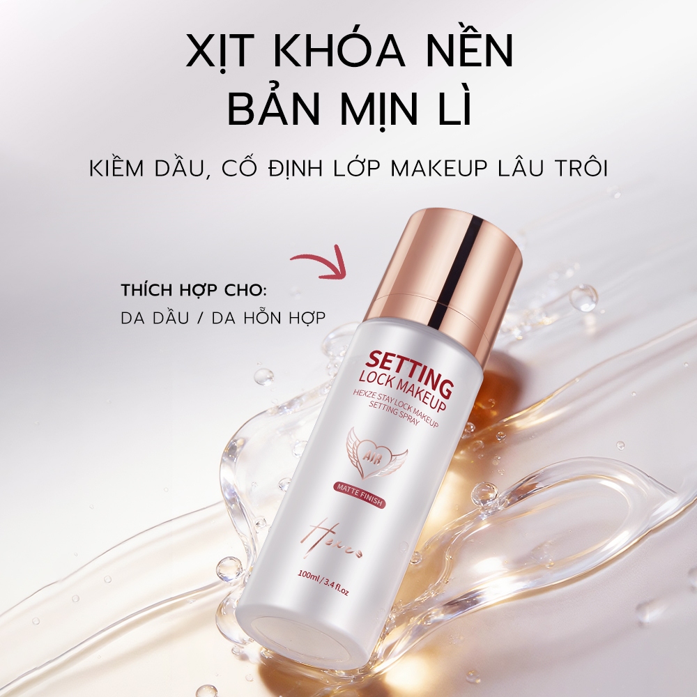 Xịt Khóa Nền HEXZE 100ml – Giữ Lớp Makeup Lâu Trôi, Kiềm Dầu & Cấp Ẩm Tự Nhiên