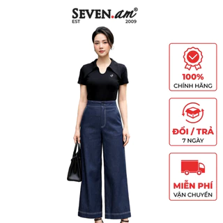 Quần suông xanh denim lụa tôn dáng thời trang nữ Seven.AM B850140K