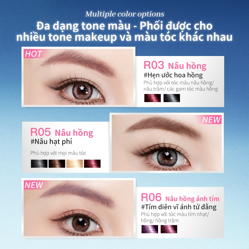 ROCKSWEET Mascara Lông Mày 2.0–Họa Tiết Mờ Nhung Cho Lông Mày Trông Tự Nhiên, Chống Mồ Hôi, Chống Thấm Nước, Chống Nhòe