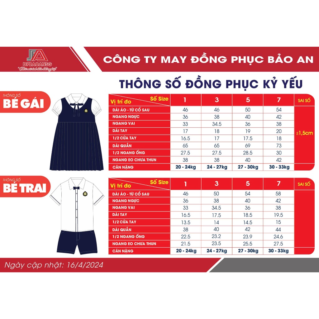 Đồng Phục Học Sinh Cấp 1 Bé Trai & Gái - Áo Sơ Mi, Đầm Yếm, Quần Tây Ngắn Form Chuẩn, Vải Thoáng Mát